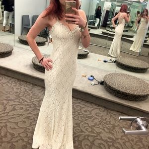 Nude Pink Lace Prom Dress